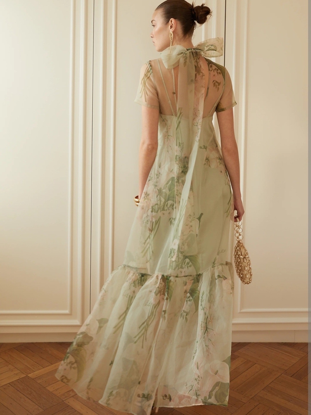 Few Moda Caara Sheer Floral Maxi Dress in Sage Green - Picture 3 of 10